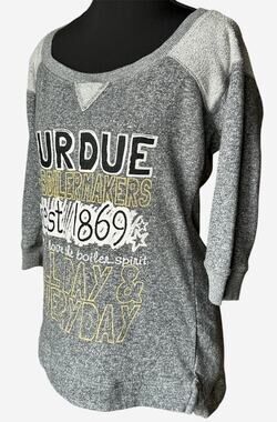 Purdue Boilermakers Sweatshirt Womens Medium M Gray 3/4 Raglan Sleeve Scoop Neck